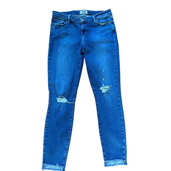 PAIGE Verdugo Ankle Skinny Jeans Women’s Size 31 Distressed Raw Hem Blue